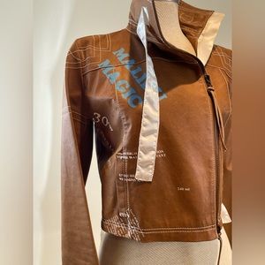 Monica Bianco Leather Jacket. Size 42. Leather with silk ribbons